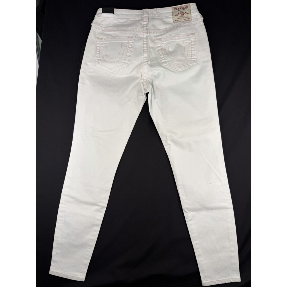 True Religion Jennie Curvy Mid Rise Super Skinny Jeans White Pink Stitch 30 - Picture 10 of 12